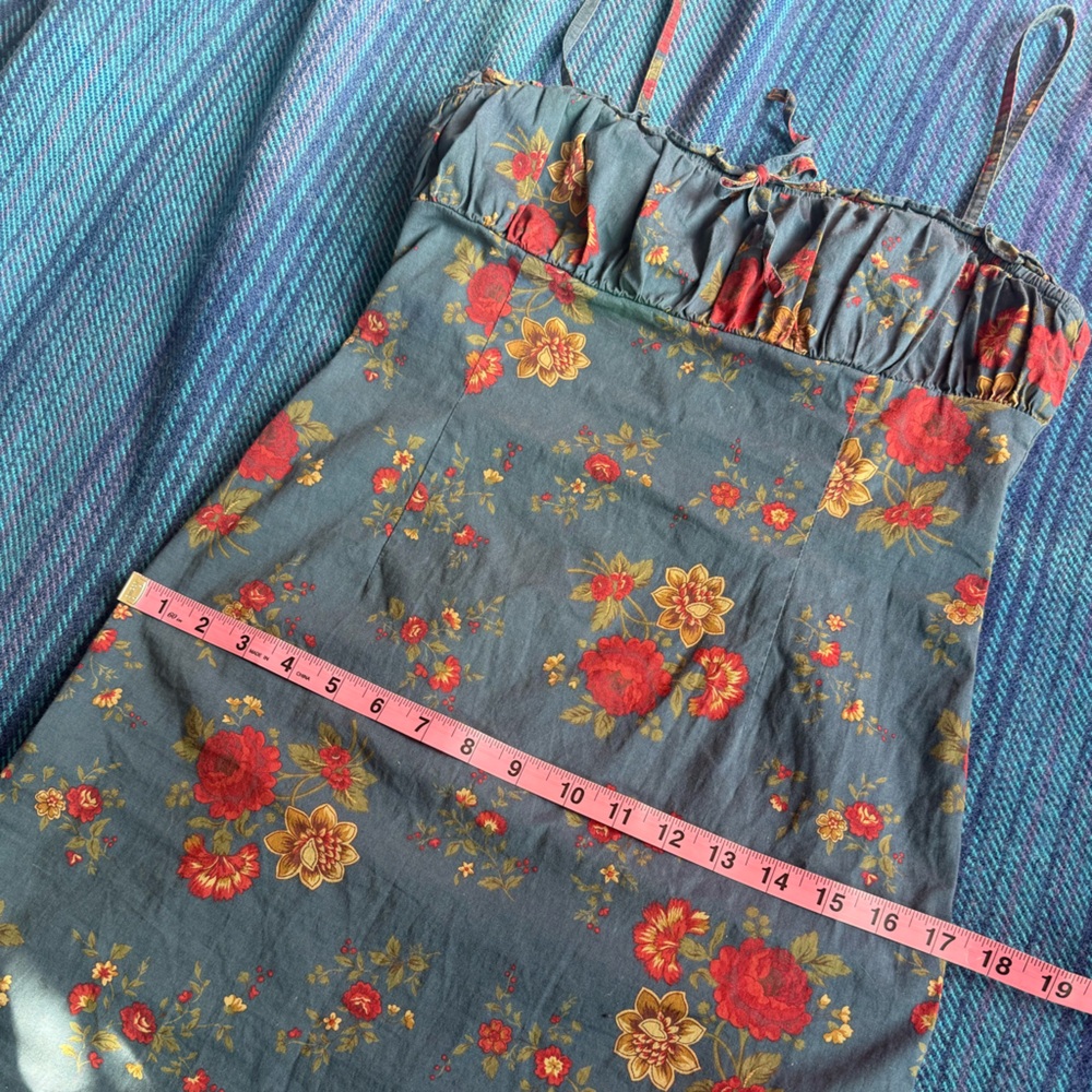 Ralph Lauren Blue Mini Babydoll Dress with Red Floral Print - Picture 10 of 13